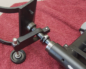 The DEC axis spindle being pulled from the DEC axis barrel